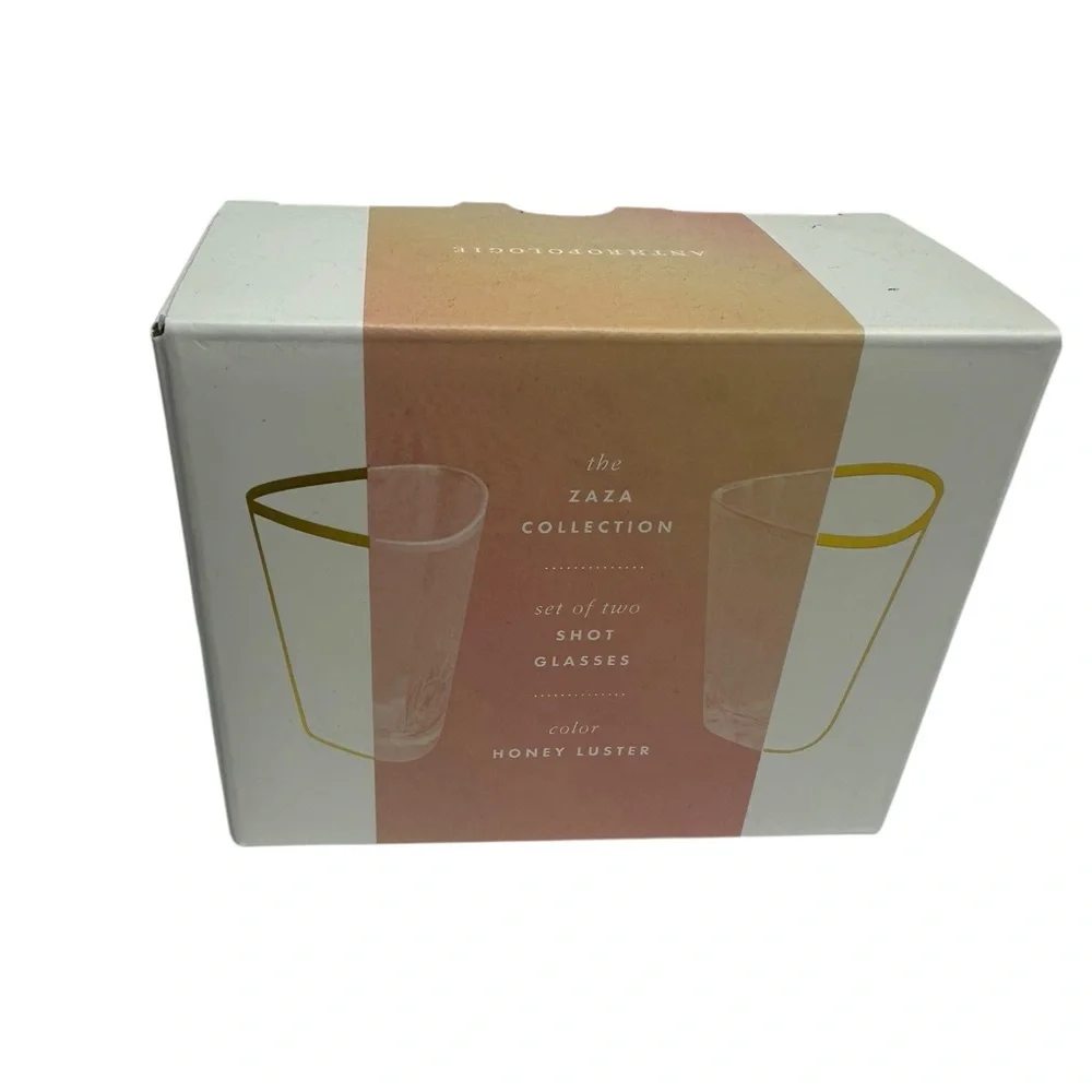 NIB Anthro The Zaza Collection Set of 2 Lustered Shot Glasses in Honey Luster